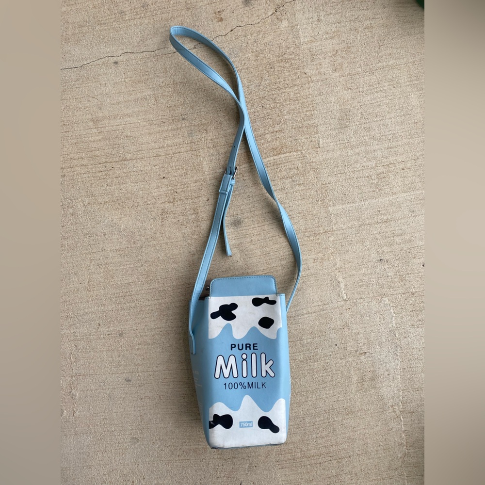 Pure 100% Milk Blue Crossbody Purse, Adjustable Strap